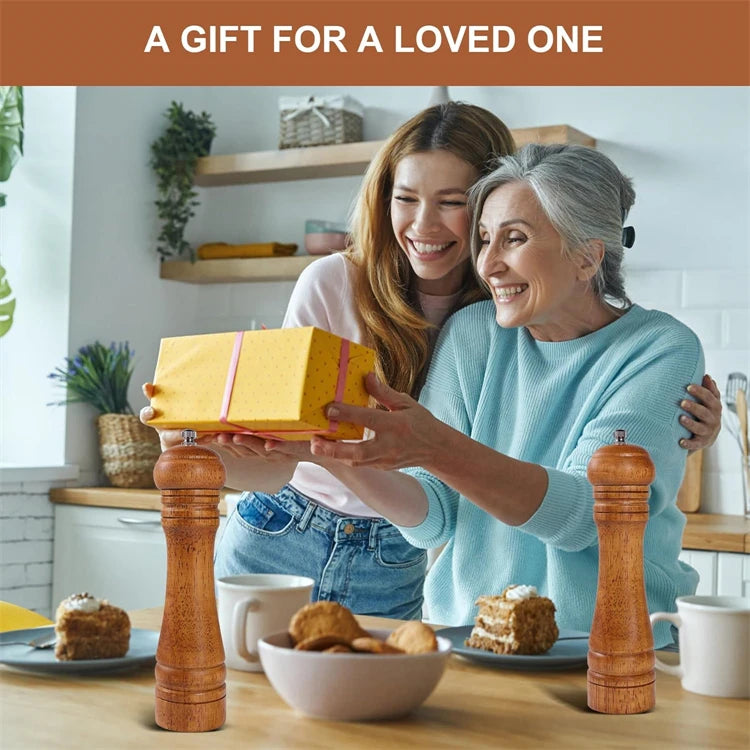Oak Wood Salt & Pepper Grinder Set with Adjustable Ceramic Grinder – Wooden Pepper Mill & Salt Grinder – Great for the Kitchen & Dining Table – Available in 5 Inch, 8 Inch & 10 Inch