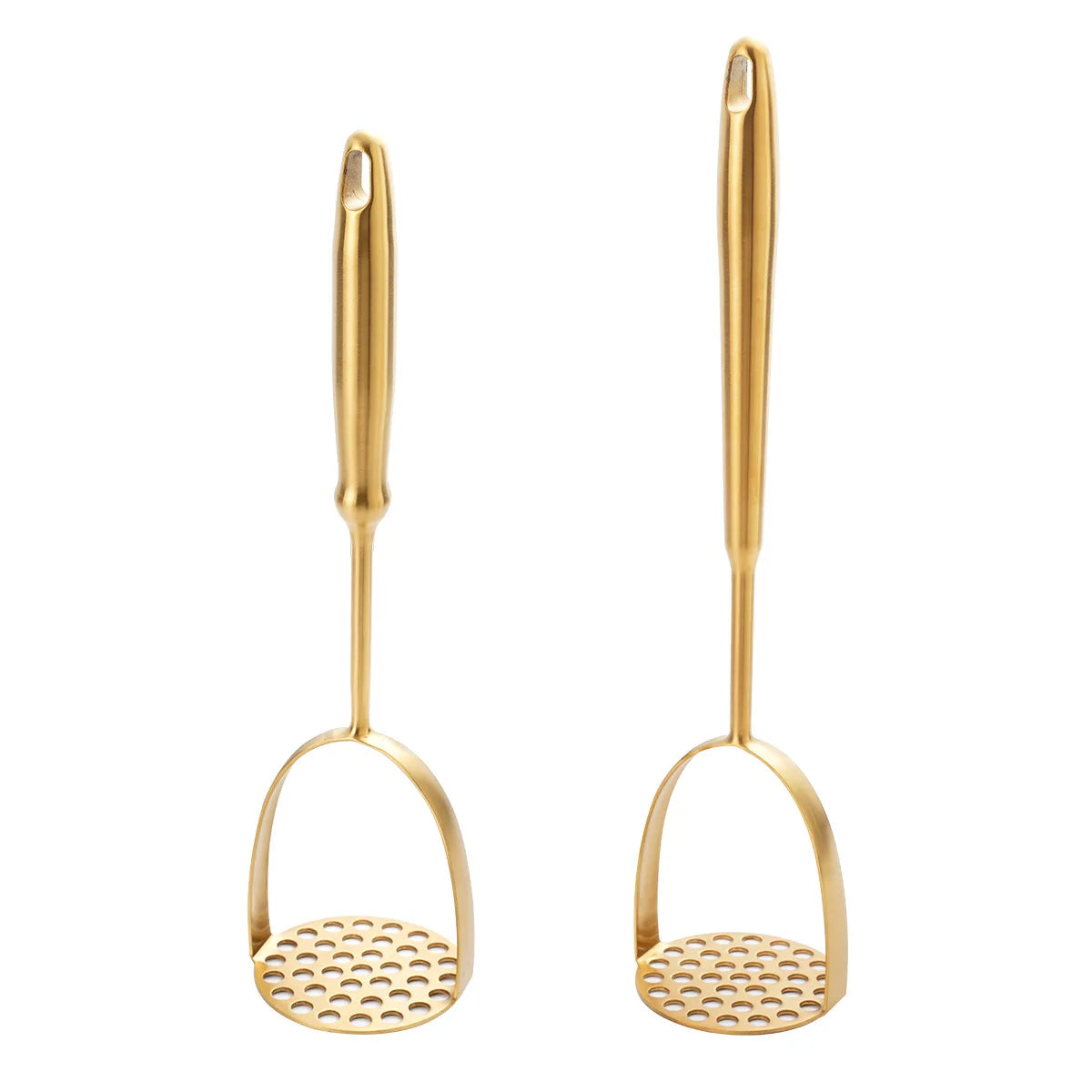 Golden Stainless Steel Potato Masher – Manual Food Crusher for Potatoes, Pumpkin & Baby Food, Garlic, & More (Available in Small, Medium & Large)