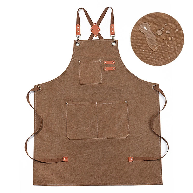 Canvas Chef Apron with Cross Back Straps – Cotton Kitchen Work Apron with Large Pockets – Best for Cooking, Baking & Grilling – Available in Dark Khaki, Blue, Black, White & Dark Grey Colours