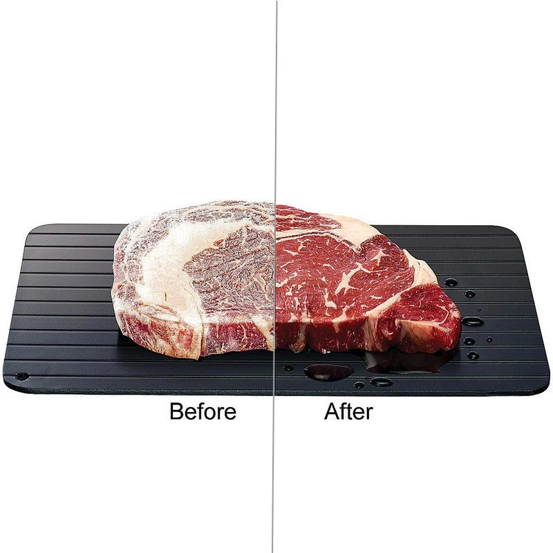 Aluminium Fast Defrosting Tray with Cleaning Brush – Thawing Plate for Frozen Meat & Fish – Ideal for Defrosting Food Quickly without a Microwave – Available in 23x16.5cm, 29.5x20.3cm & 35.5x20.5cm 35.5x20.5cm