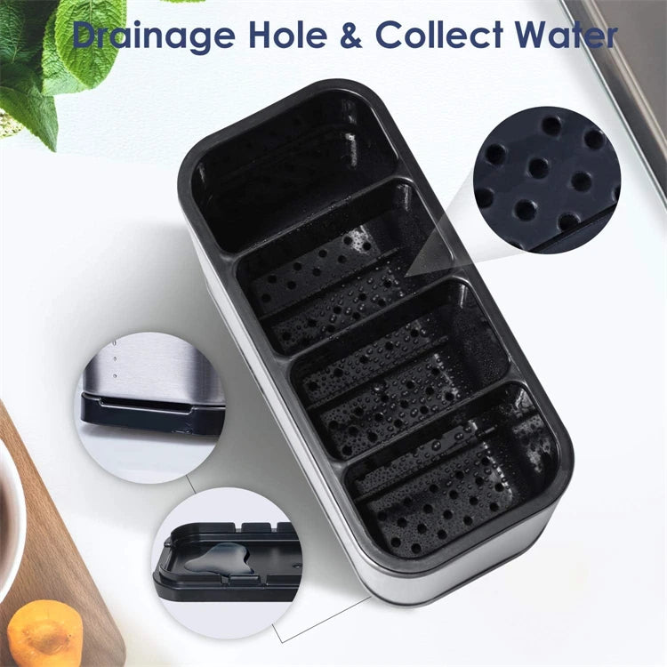 Stainless Steel Cutlery Caddy with 4 Compartments – Utensil Drying Rack & Flatware Holder – Great for Kitchen Worktops & Dining Tables