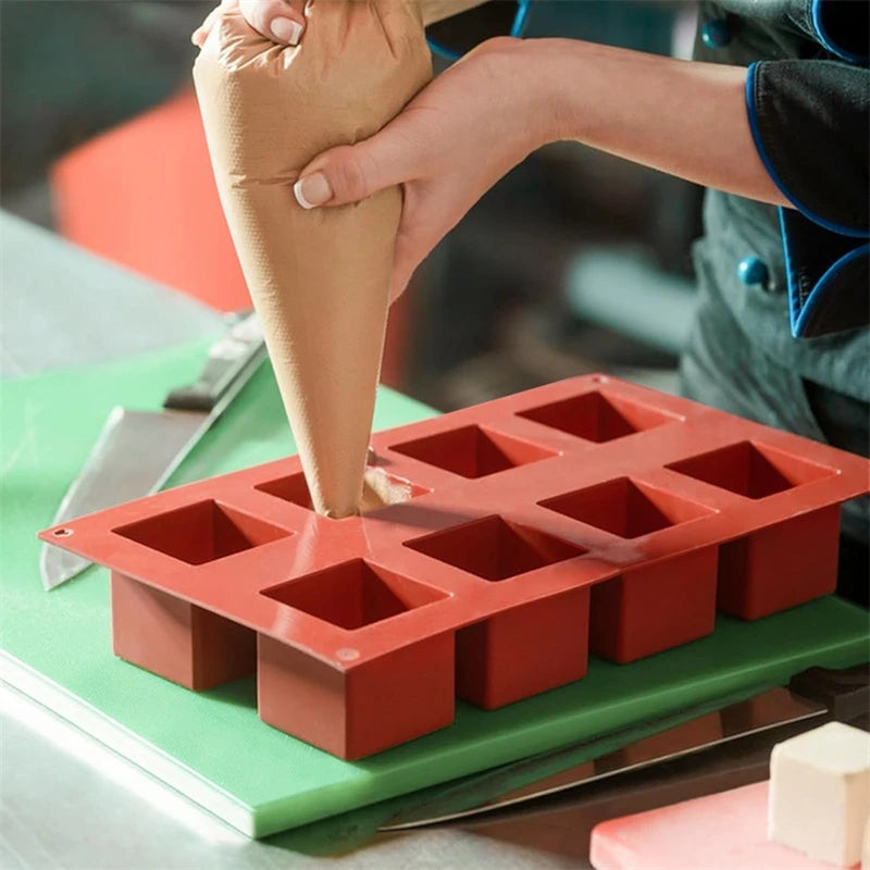 8 Cavity Silicone Cube Cake Mould – 3D Square Mousse & Dessert Mould – Ideal for Brownie Bites, Mousse Cakes & Chocolates