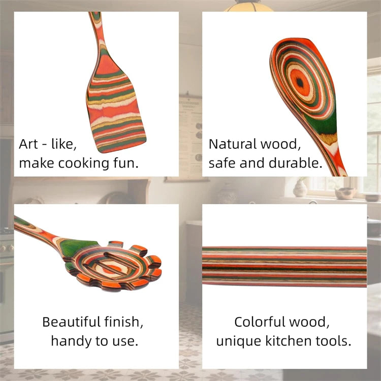 Pakkawood Wooden Cooking Spoons & Serving Utensils – Nonstick-Safe Salad Servers & Kitchen Utensil Set – Best for Cooking & Serving