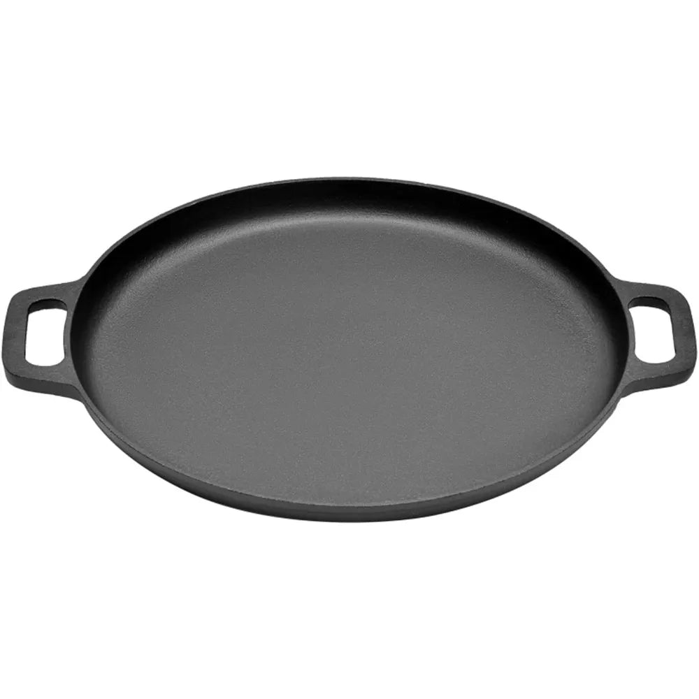 Cast Iron Pizza & Pancake Pan with Double Handles – Round Skillet for Hob, Oven & Campfire – Great for Pizza, Pancakes & Serving – Available in 30cm & 35cm