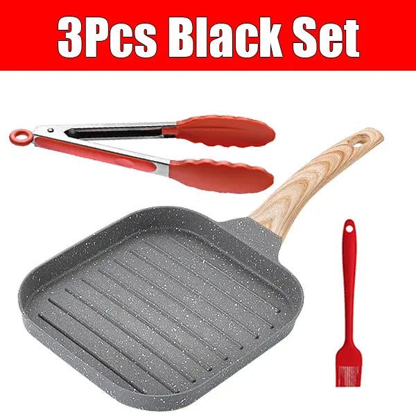 Non-Stick Grill Pan – Skillet for Indoor & Outdoor Grilling – 19cm Square Perfect Griddle for Steak, Meat, and Vegetables – Compatible with All Stovetops – Available in Black or White, and in 1-Piece or 3-Piece Sets (