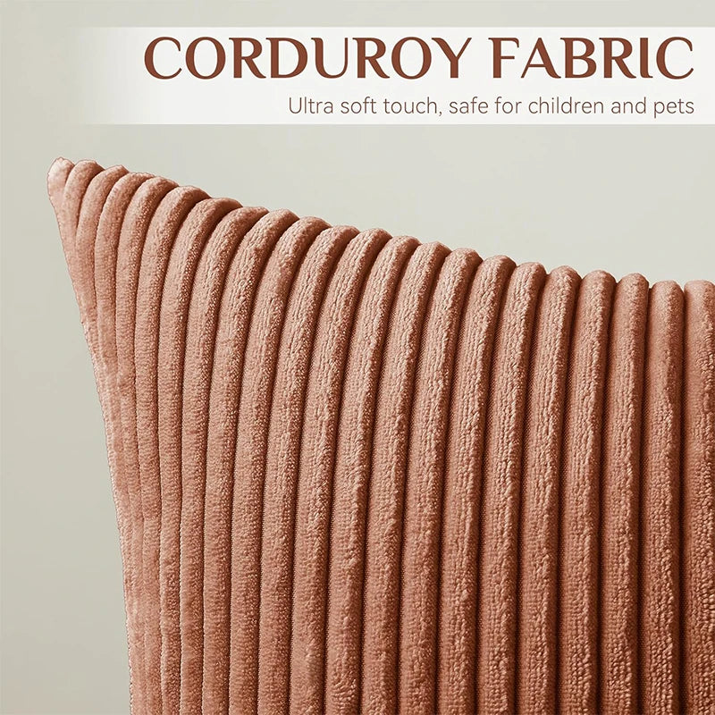 2 Piece Corduroy Striped Throw Pillow Cases 45x45cm – Soft Plush Decorative Cushion Covers – Great for Sofas, Beds & Living Rooms
