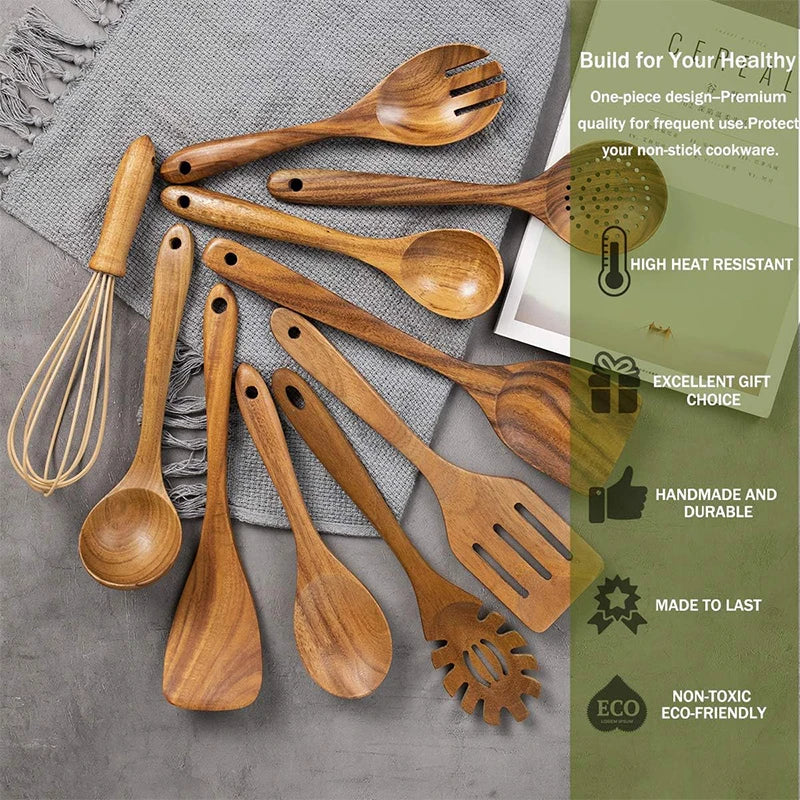 Natural Teak Wooden Kitchen Utensil Set