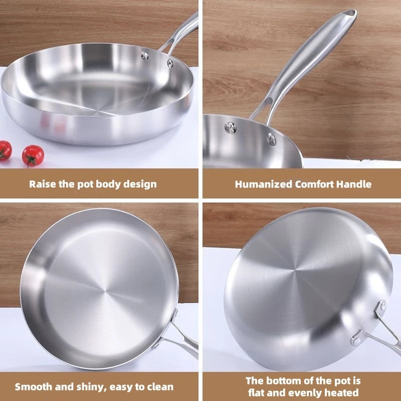 Stainless Steel Uncoated Skillets with Ergonomic Long Handles Suitable for Searing and Sauteing Available in 24cm, 26cm, 28cm & 30cm
