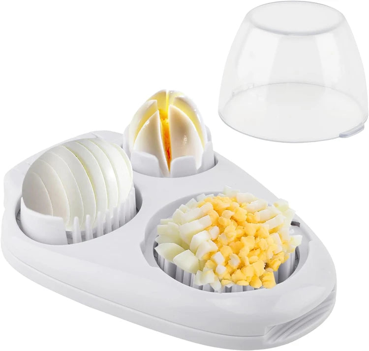 3 in 1 Stainless Steel Egg Slicer – Egg Cutter, Dicer & Wedger – Perfect for Boiled Eggs, Strawberries & Mushrooms – Available in White & Yellow Colours