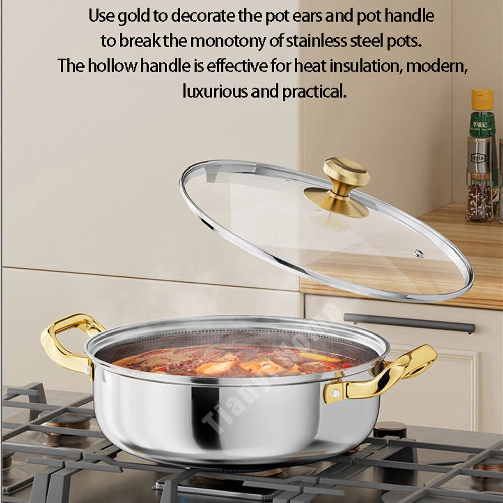 Honeycomb Stainless Steel Soup Pot with Lid – Multi-Purpose Non-Stick Pot for Frying, Stewing, Searing, Stir-Fry, Soup & Stock – Works on All Stovetops – Available in 28cm and 30cm