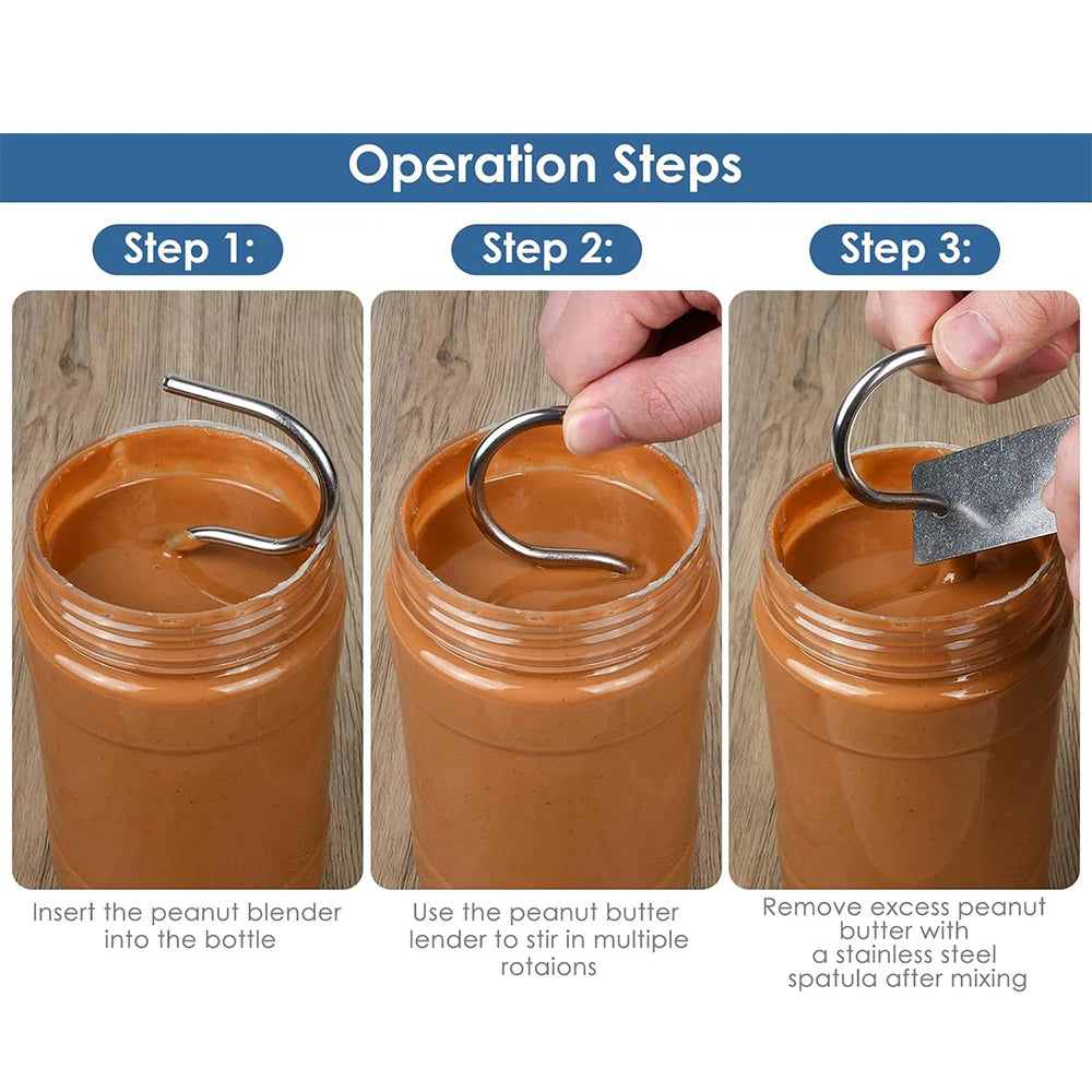 Stainless Steel Peanut Butter Mixer with Scraper – Nut Butter Stirrer & Jam Stirring Tool – Ideal for Mixing Natural Nut Butters in the Jar