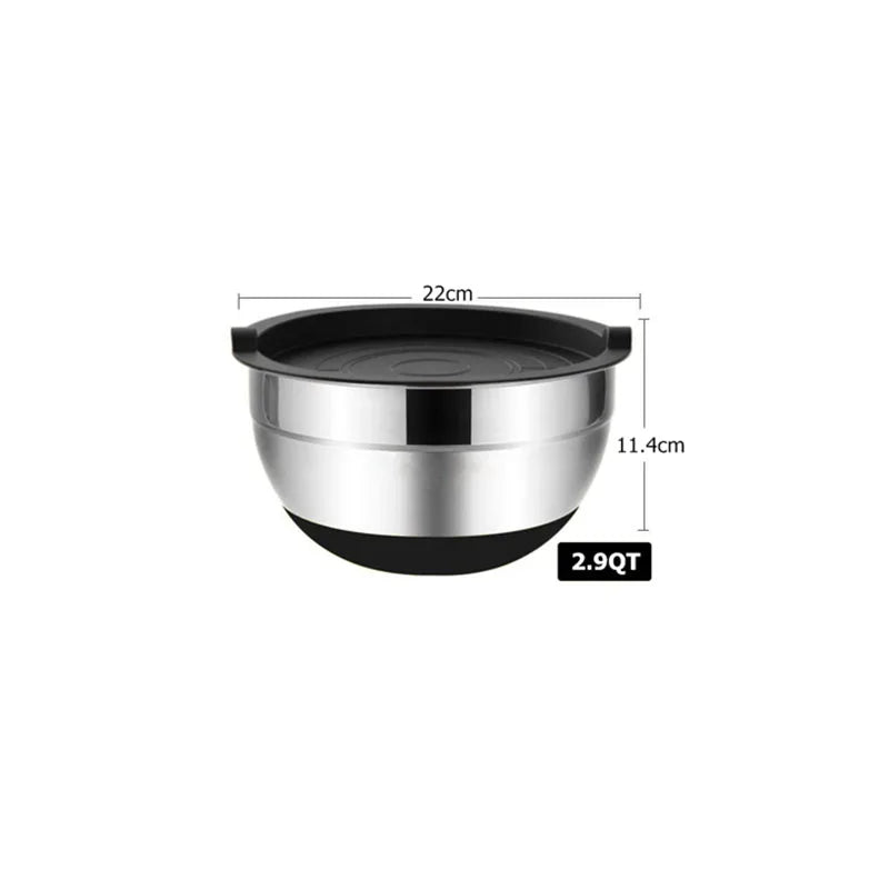6 Piece Stainless Steel Mixing Bowl Set with Lids & Non-Slip Bases – Nesting Baking & Storage Bowls – Best for Baking, Salads & Food Prep