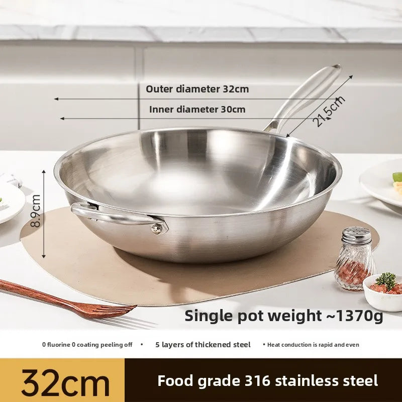 Food-grade 316 Stainless Steel Wok 32CM