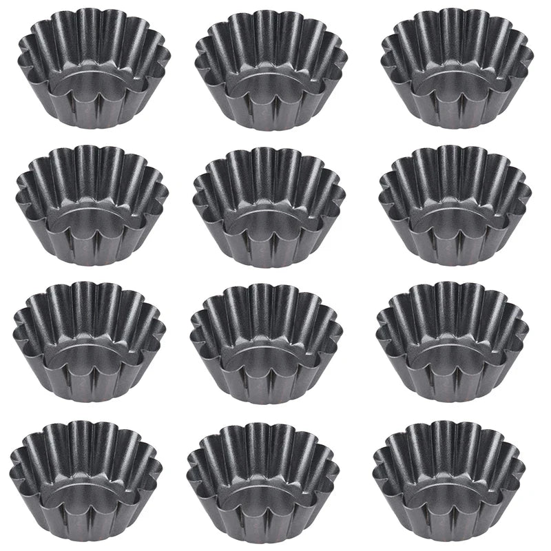 Non-Stick Carbon Steel Mini Tart Pans – Fluted Egg Tart & Muffin Tins – Perfect for Tarts, Quiches, Pies & Desserts – Available in 4, 8 & 12 Pieces