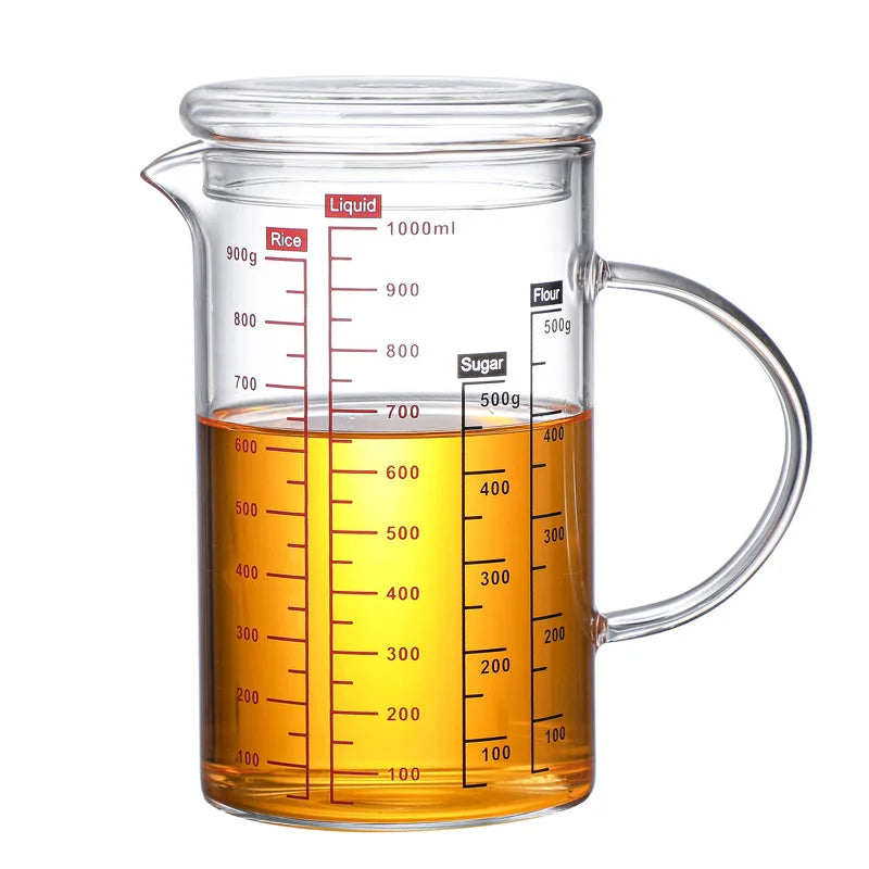 Borosilicate Glass Measuring Jug with Handle & V-Shaped Spout – Clear Scale Measuring Cup – Best for Baking, Liquids & Microwave Use – Available in 400ml, 500ml, 600ml & 1000ml