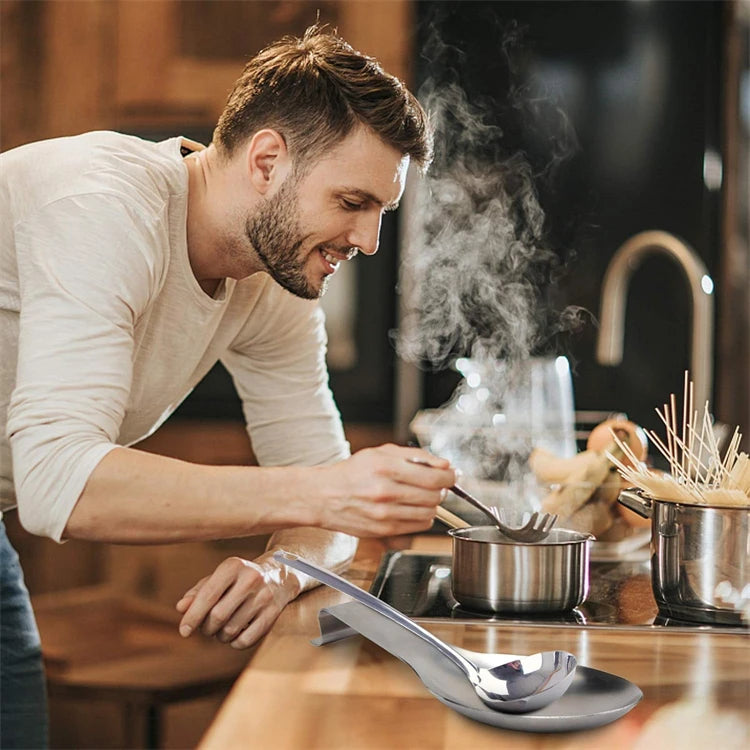 Large Stainless Steel Spoon Rest – Spatula & Ladle Holder for Worktop & Stove Top – Great for Keeping Cooking Utensils Tidy – Available in Gold & Silver Colours