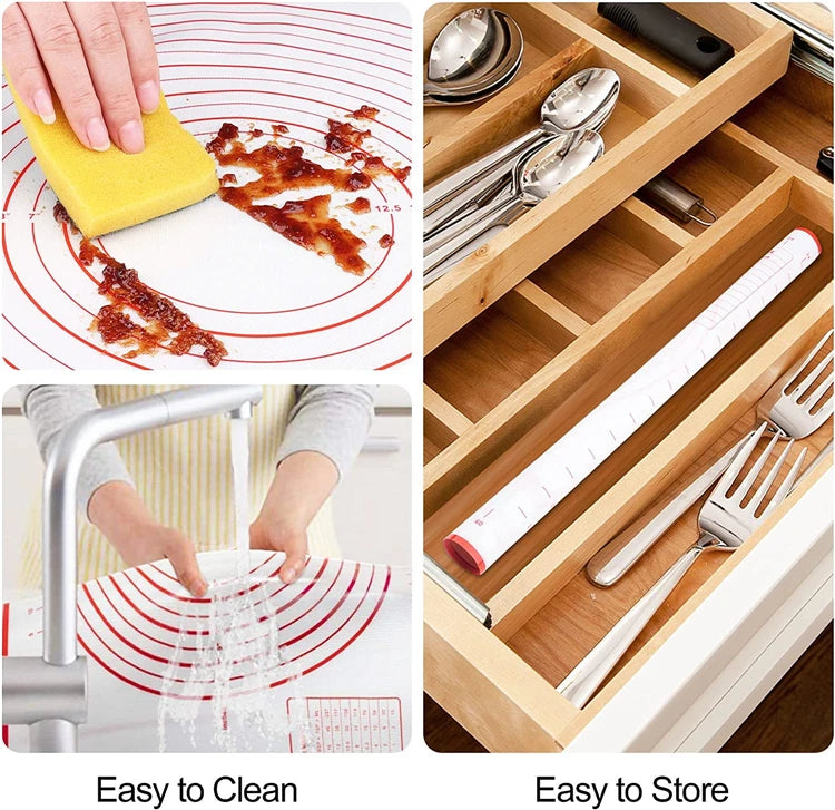 Thick Silicone Baking Mat with Measurements & Raised Edges – Reusable Non-Stick Pastry & Dough Rolling Mat – Great for Kneading, Rolling & Baking – Available in Red & Black Colours