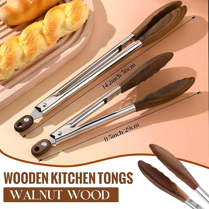 Stainless Steel Kitchen Tongs with Wooden Tips