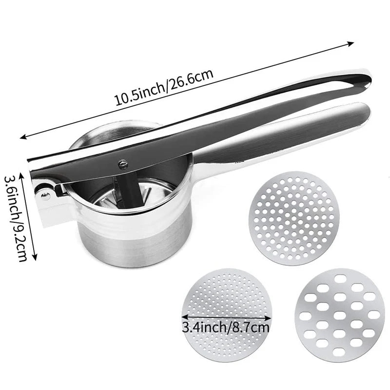 Stainless Steel Potato Ricer with 3 Interchangeable Discs