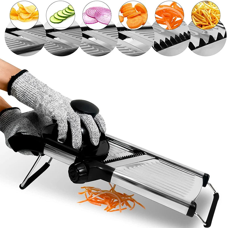 Multi-Function Stainless Steel Adjustable Mandoline Slicer – Professional Food Cutter, Chopper & Julienne Slicer for Kitchen Prep, Potatoes, Carrots, Onions & More Default Title
