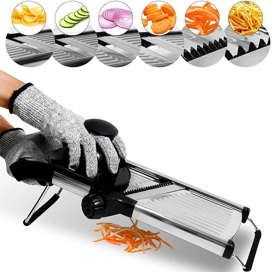 Multi-Function Stainless Steel Adjustable Mandoline Slicer – Professional Food Cutter, Chopper & Julienne Slicer for Kitchen Prep, Potatoes, Carrots, Onions & More Default Title