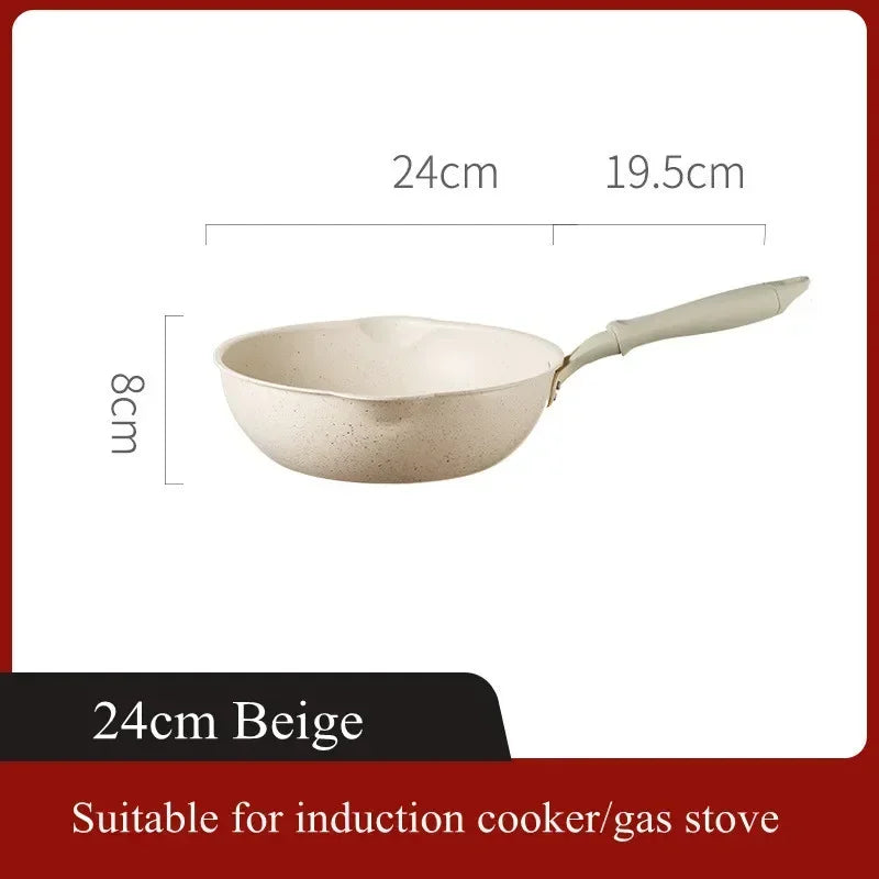 Beige Maifan Stone Non-Stick Wok – Aluminium Stir-Fry Pan with Soft-Touch Handle & 3-Layer Base – Perfect for Healthy Low-Oil Cooking – Available in 20cm, 24cm, 26cm & 28cm