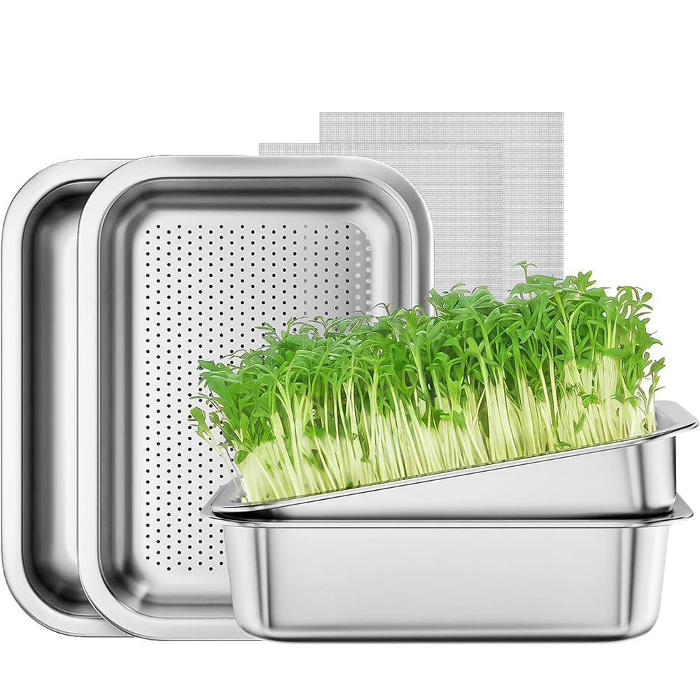Stainless Steel Sprouting Tray Kit – Soil-Free Seed Germination Tray – Perfect for Growing Microgreens, Wheatgrass & Bean Sprouts