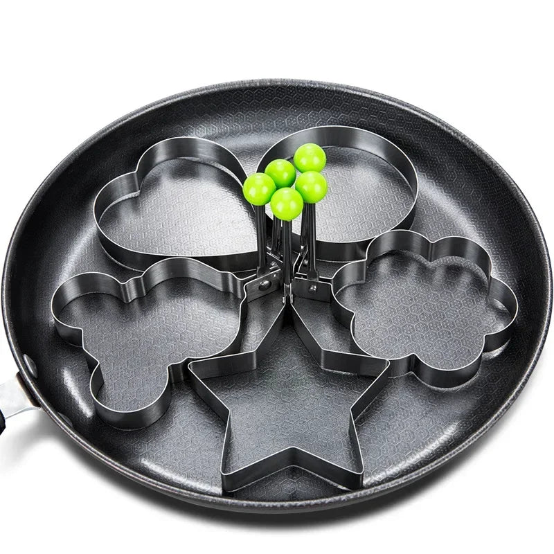 Stainless Steel Heart & Shaped Egg Moulds with Handles – Fried Egg & Pancake Rings – Great for Breakfasts, Omelettes & Special Occasions – Available in Singles & Sets