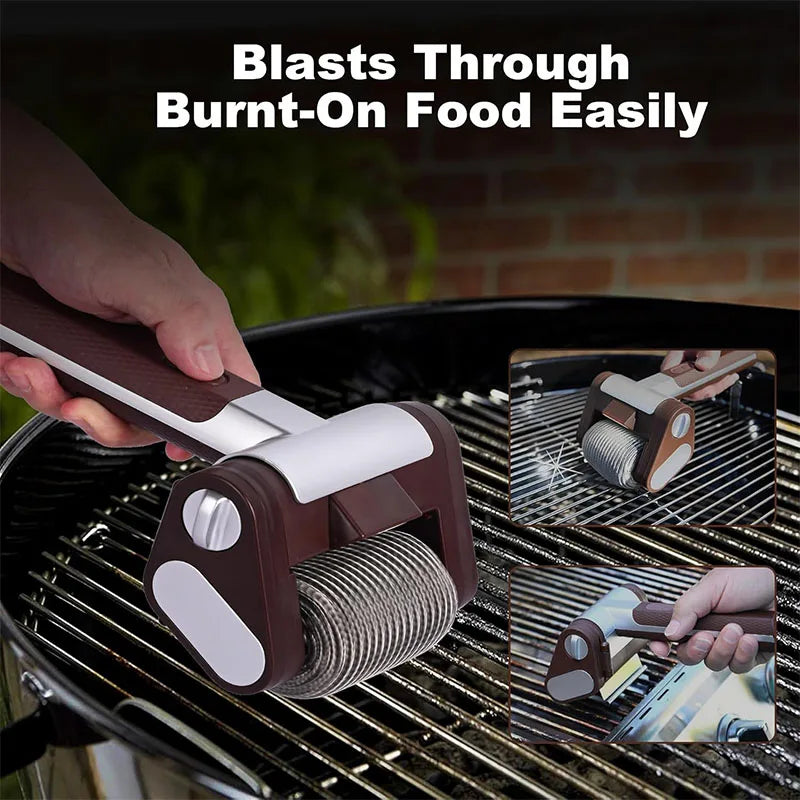 Bristle-Free Spinning Electric Grill Brush – Rechargeable BBQ Cleaner with 350 RPM Stainless Steel Roller – Great for Cleaning Grill Grates