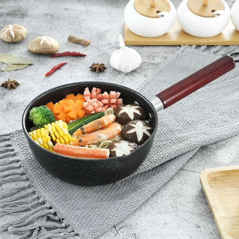 Non-Stick Soup Pot with Wooden Handle – Stone-Coated Milk Pan & Noodle Pot – Best for Soups, Noodles & Milk – Available in 16cm, 18cm, 20cm & 22cm