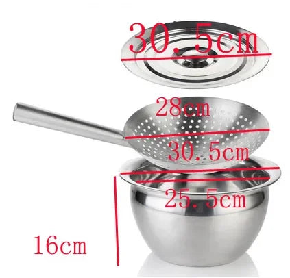 Stainless Steel Oil Strainer & Storage Set – Includes Colander Bowl & Large Heat-Resistant Handle Slotted Ladle Skimmer for Frying & Oil Separation 3 pcs one set 30.5