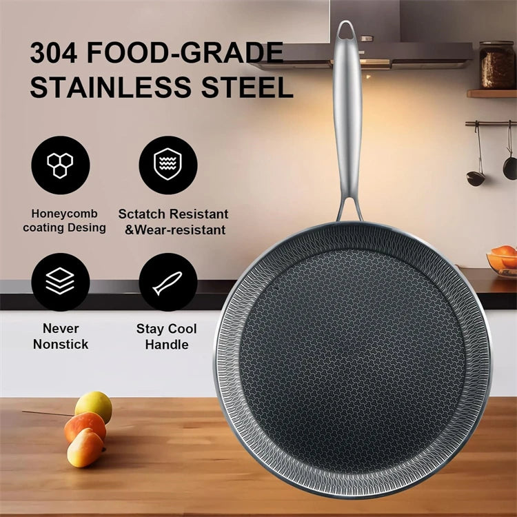 304 Stainless Steel Honeycomb Nonstick Crepe Pan – Flat Skillet, Tawa & Dosa Pan – Ideal for Crepes, Pancakes, Tortillas & Omelettes – Available in 26cm & 28cm