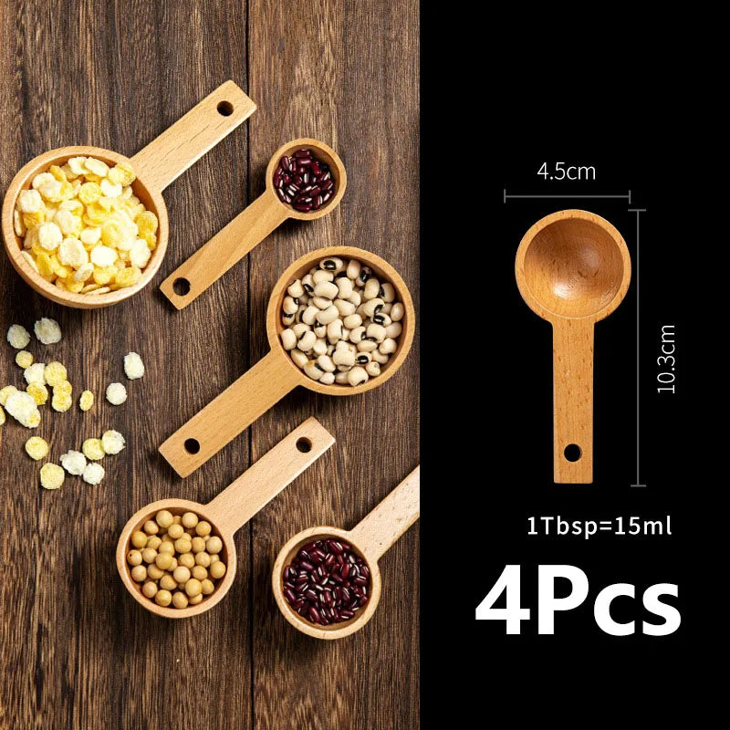4 Piece Beech Wood Coffee Scoops – Wooden Measuring Spoons for Coffee Beans, Ground Coffee & Tea – Best for Coffee Beans, Ground Coffee & Loose Tea – Available in Small, Medium, Large, XL & XXL 4 Pieces – Medium