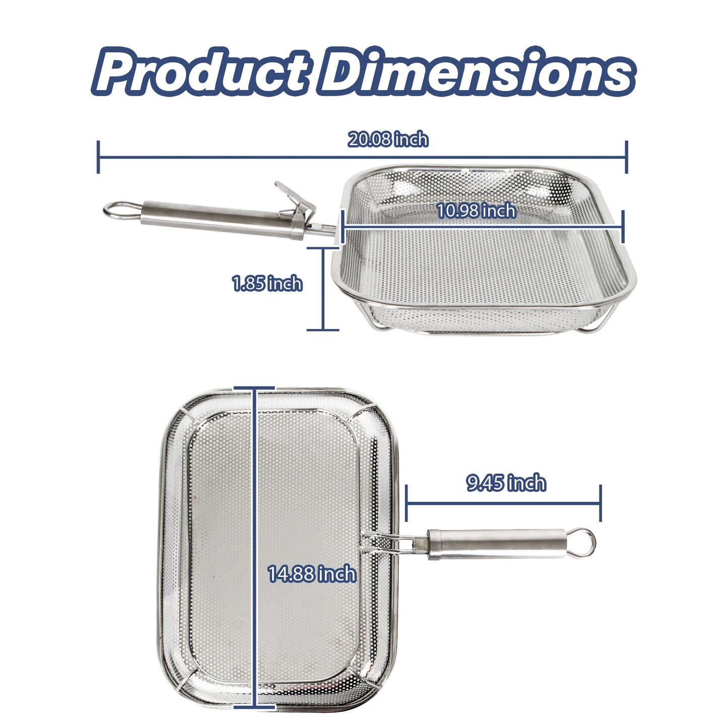 Perforated Stainless Steel Grill Basket with Detachable Handle – Rectangular BBQ Tray for Grilling Vegetables, Fish, and Meat, Ideal for Outdoor Cooking, Food-Grade Stainless Steel, Anti-Rust, Multi-Use, Easy Cleaning