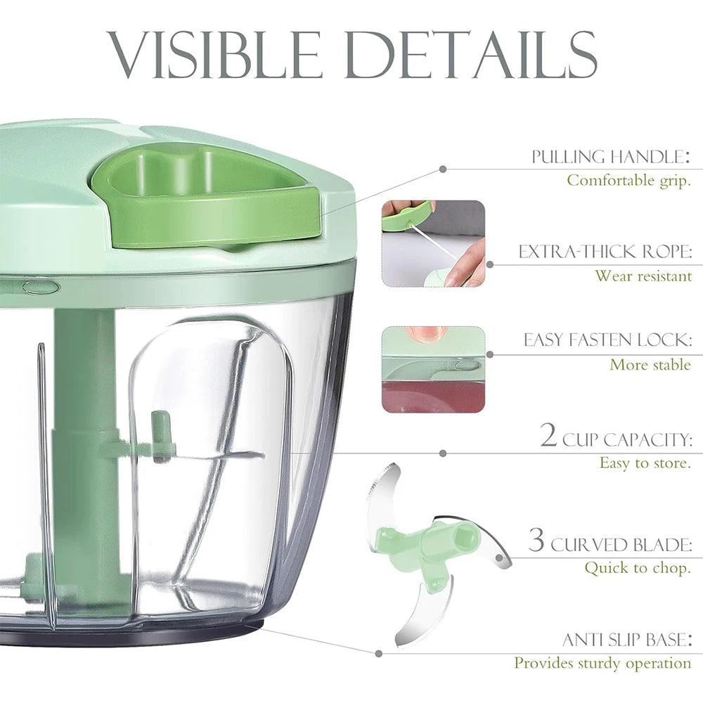 Manual Pull String Vegetable Chopper – Portable Hand Food Processor & Garlic Mincer – Perfect for Chopping Onions, Garlic & Herbs