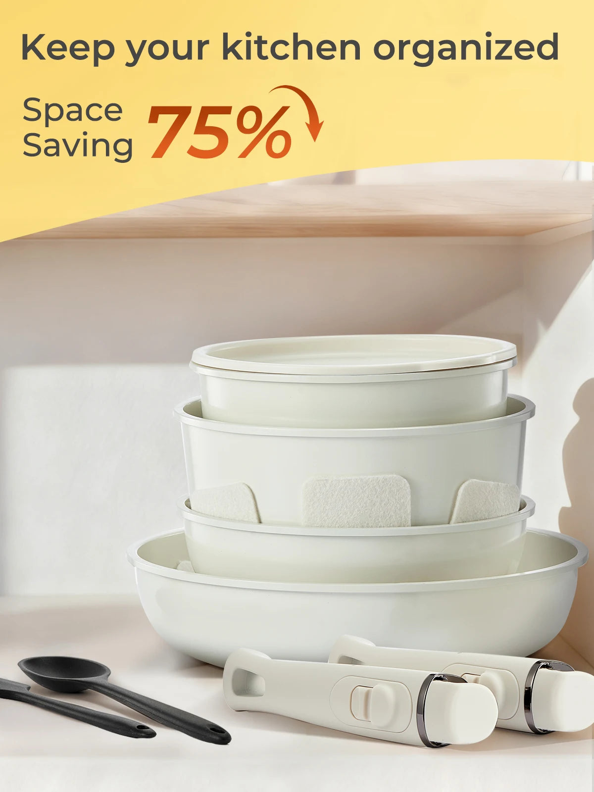 17 Piece Non-Stick Cookware Set with Removable Handle – Die-Cast Aluminium Pots & Pans with Glass Lids – Perfect for Induction & Space-Saving Storage