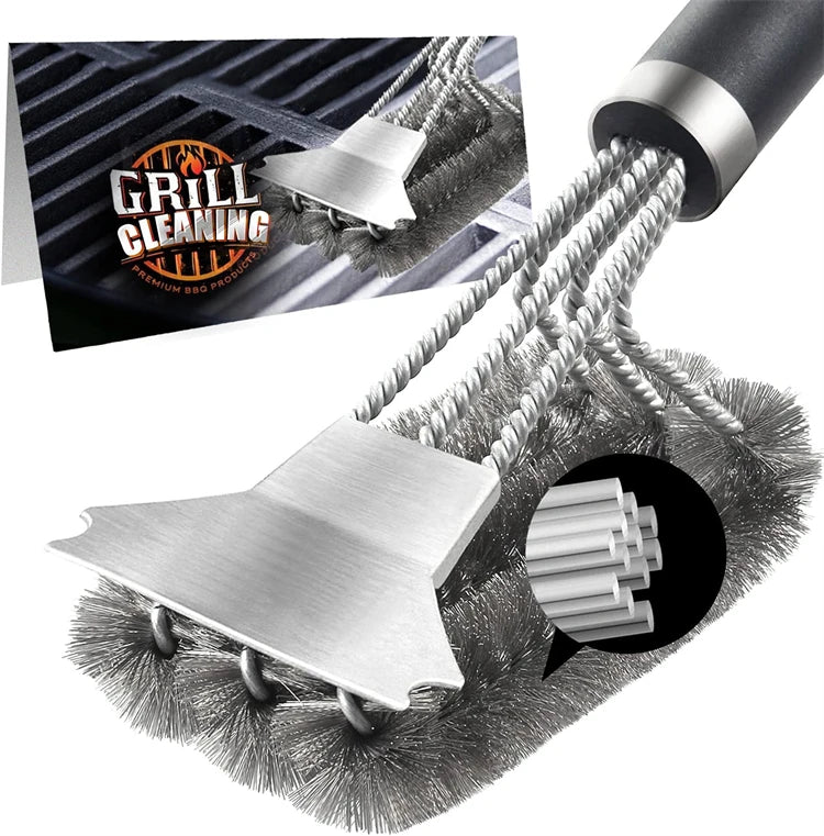 Stainless Steel Grill Brush and Scraper with Long Handle