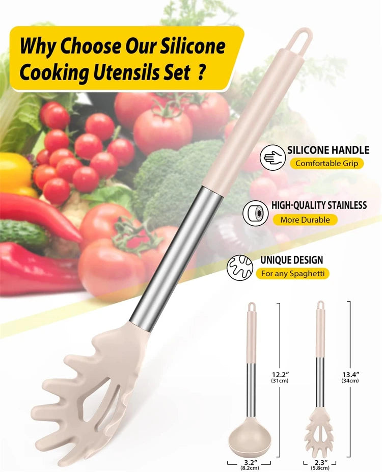 Silicone Pasta Fork & Ladle Spoon Set