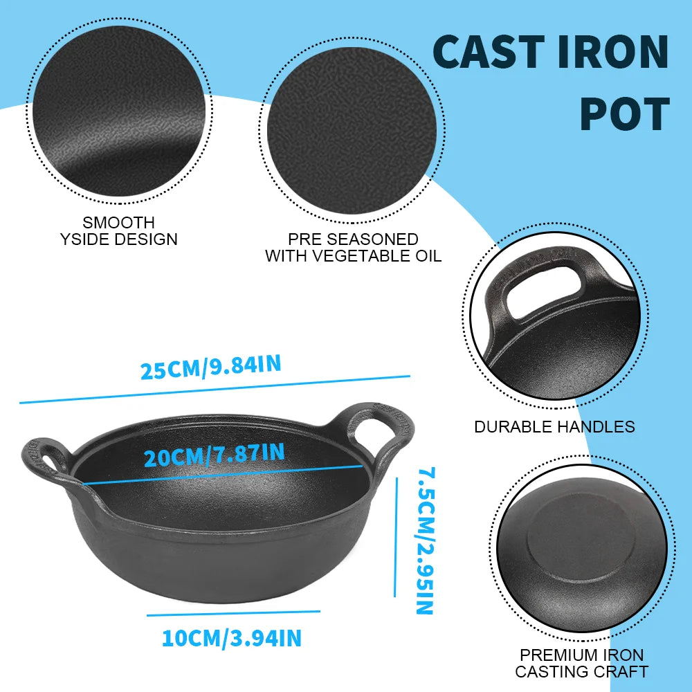 Small Forged Cast Iron Wok – Handmade Deep Stir-Fry Pan with Thick Walls – Perfect for Single Portions, Noodles & Fried Rice (20cm)