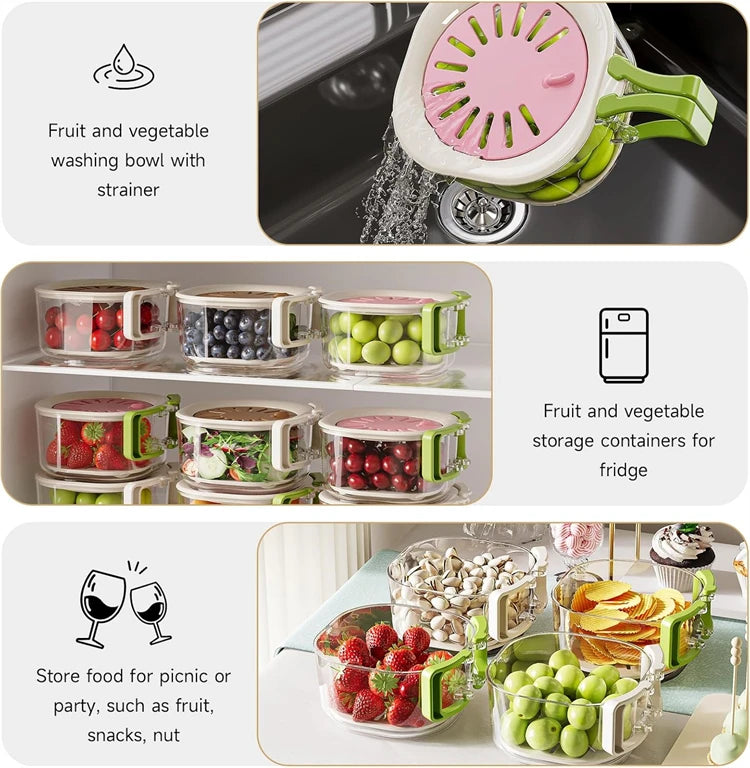 2 in 1 Fruit Washing Bowl with Strainer – Multi-Function Vegetable Colander & Drain Basket – Ideal for Washing Fruit, Vegetables & Salad – Available in Khaki, Pink & Blue Colours