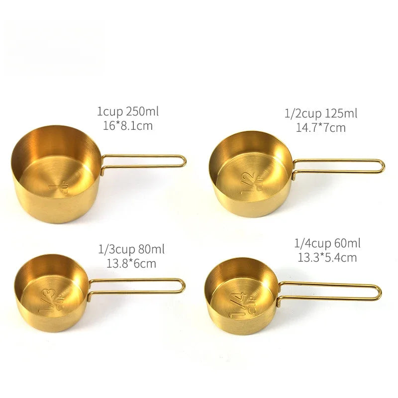 Golden Stainless Steel Measuring Cups & Spoons Set – Stackable Kitchen Tools for Baking, Coffee & Cooking, Available as 4 Cups, 5 Spoons or 9-Piece Set
