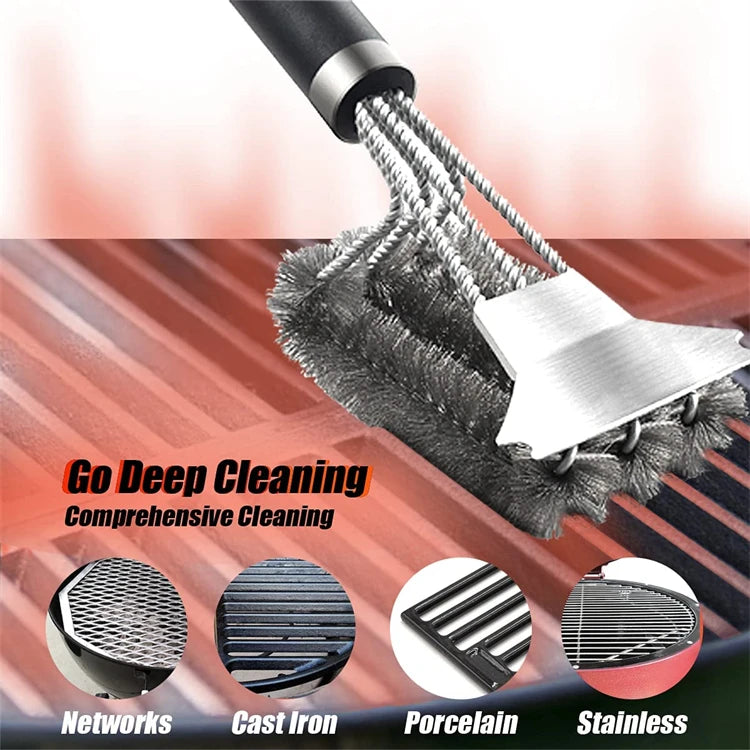 Stainless Steel Grill Brush and Scraper with Long Handle