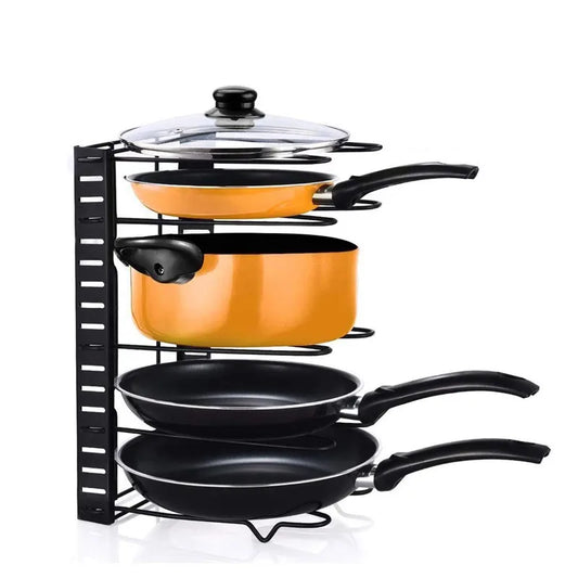Adjustable Pot & Pan Organiser Rack – Storage Stand for Cookware, Bakeware, Chopping Boards & Kitchen Essentials – Freestanding Countertop-Compatible or Cabinet-Compatible – Available in 4-Tier or 5-Tier