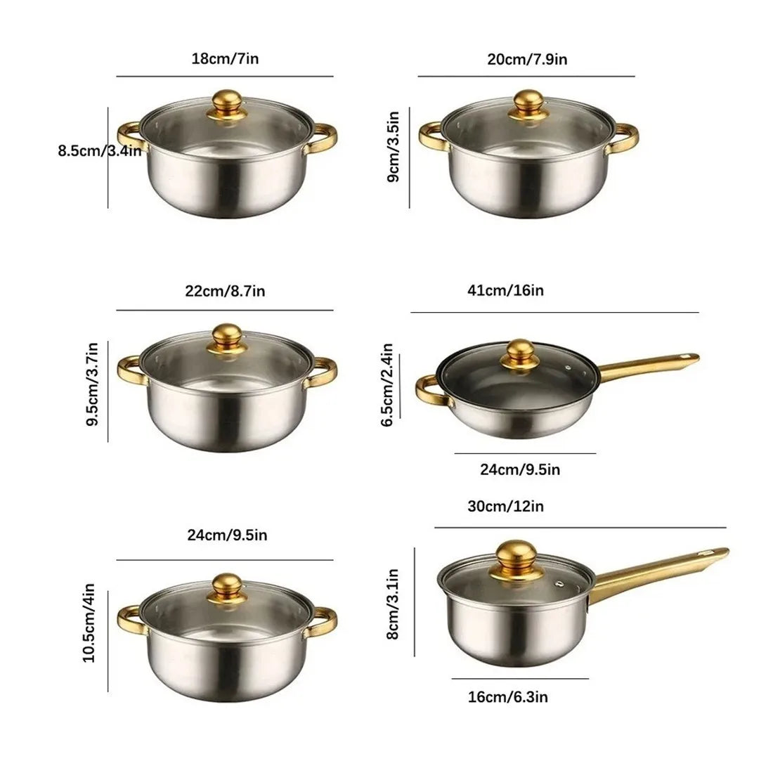 19 Piece Stainless Steel Cookware Set – 6 Pots with Lids, 6 Spatulas & Anti-Scald Clip – Best for Induction, Gas & Everyday Family Cooking