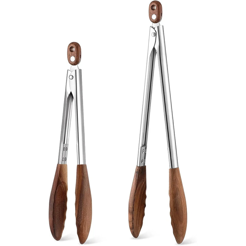 Stainless Steel Kitchen Tongs with Wooden Tips 1 set