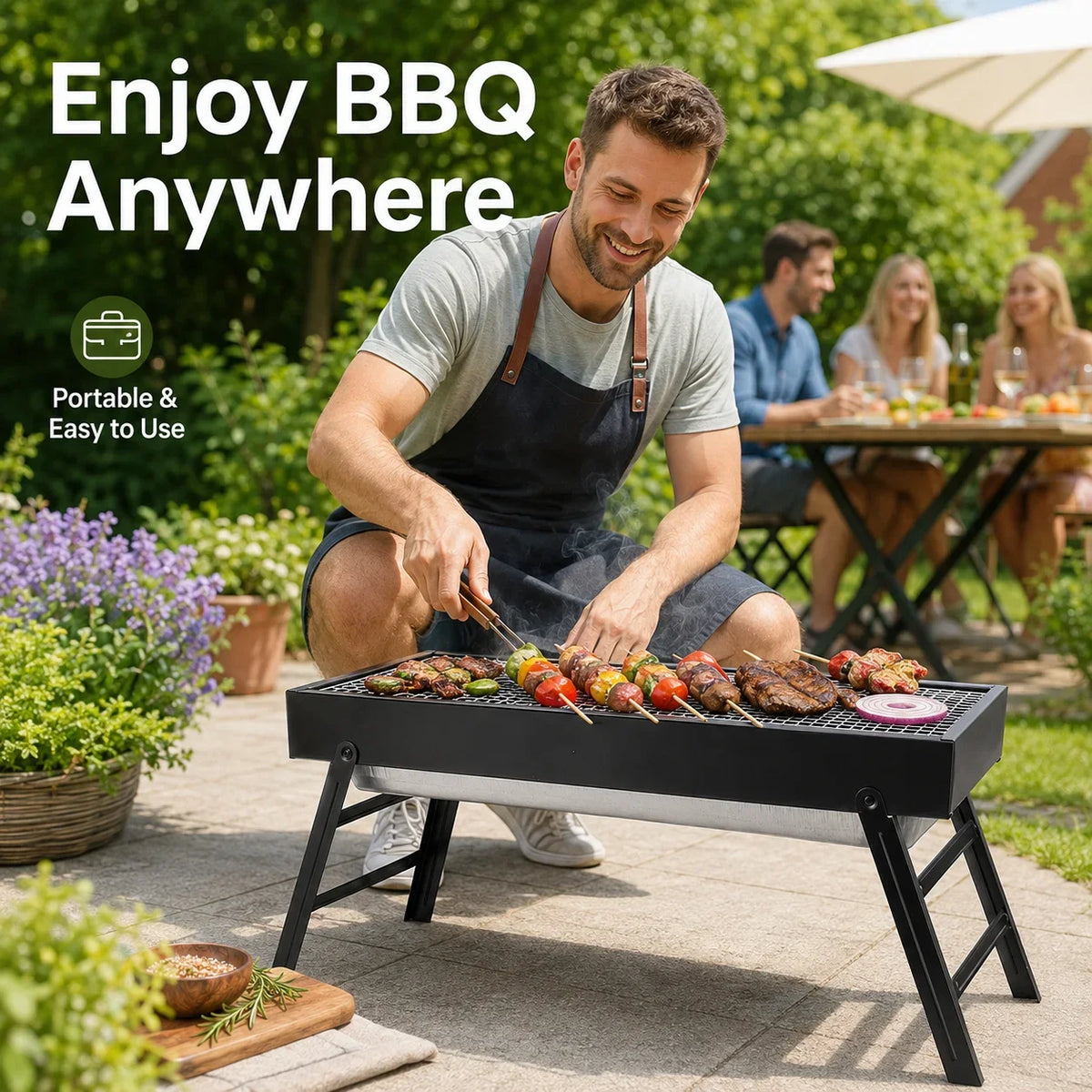 Portable Folding Charcoal BBQ Grill – Compact Stainless Steel Camping Barbecue – Perfect for Picnics, Garden & Travel (60 x 22.5 x 32cm)