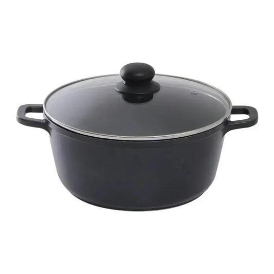 Multi-Function Aluminium Non-Stick Double-Bottom Stock Pot / Soup Pot with Glass Lid – Ideal for Preparing Soups, Stocks, Stews, Boiling, Simmering, Curries & Daily Cooking – Compatible with Induction & Gas Stoves 24cm