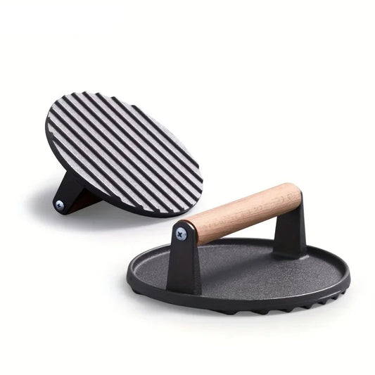 Cast Iron Burger Press with Wooden Handle