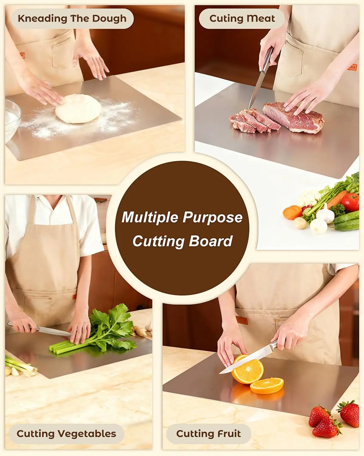 Stainless Steel Chopping Board with Counter Lip – Large Food-Grade Metal Cutting Board with Non-Slip Mat – Ideal for Meat, Veg, Bread & Dough – Available in 50 x 40cm & 70 x 58cm