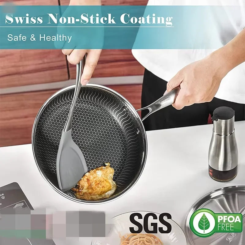 Honeycomb 316 Stainless Steel Non-Stick Frying Pan – Induction Compatible Skillet – Perfect for Eggs, Steak & Fish – Available With or Without Glass Lid